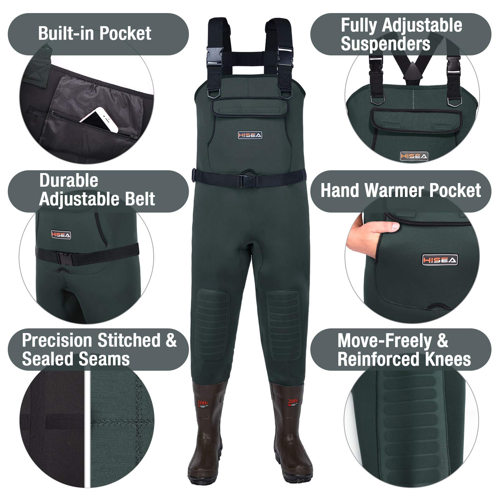 HISEA waterproof seams and welds show durable, leak-free waders