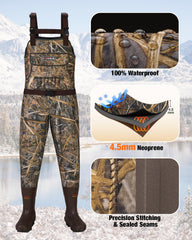 HISEA Womens Chest Waders knee pads detail highlights durable protection against rugged terrain.