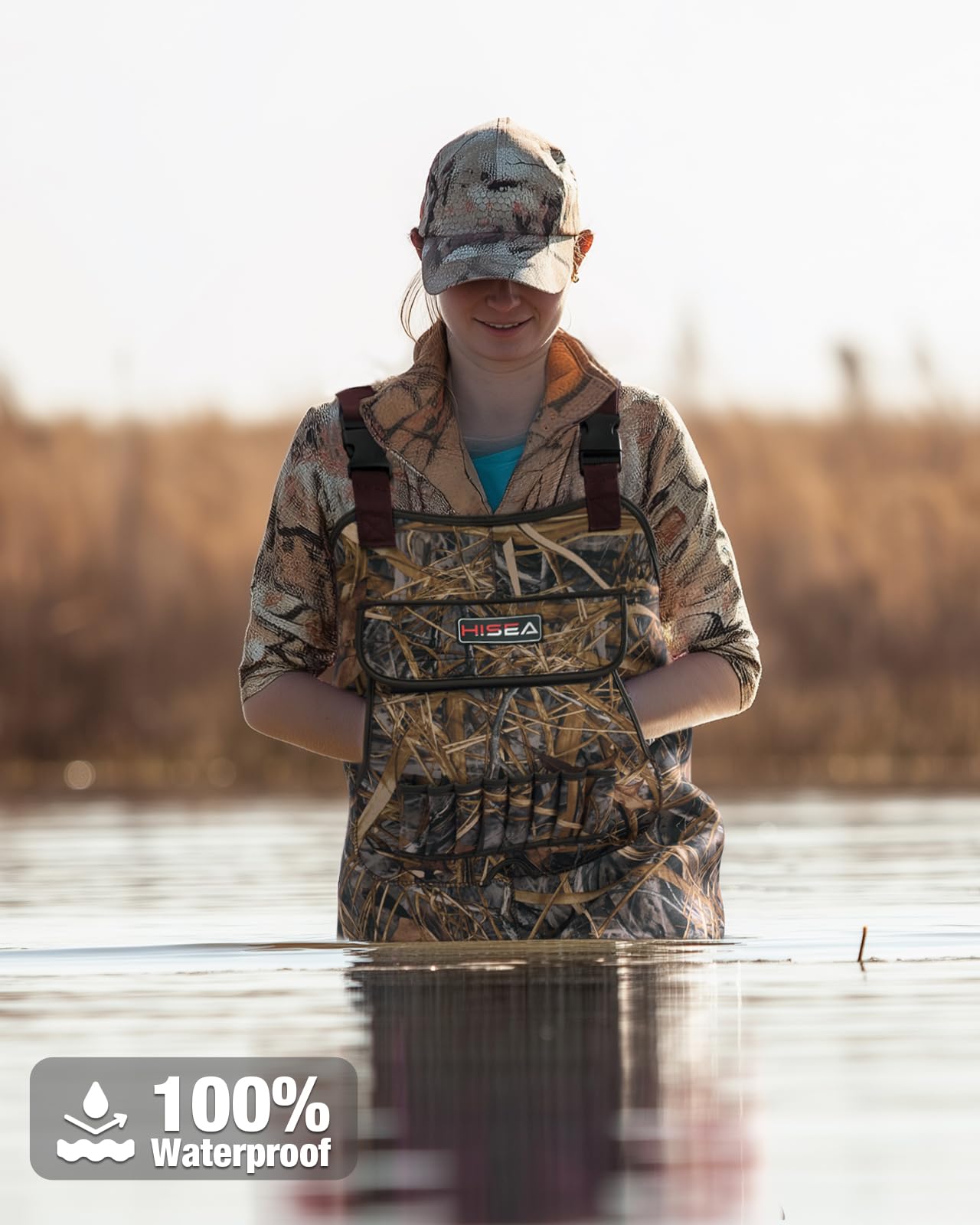HISEA Womens Chest Waders pocket storage helps keep essentials within reach.