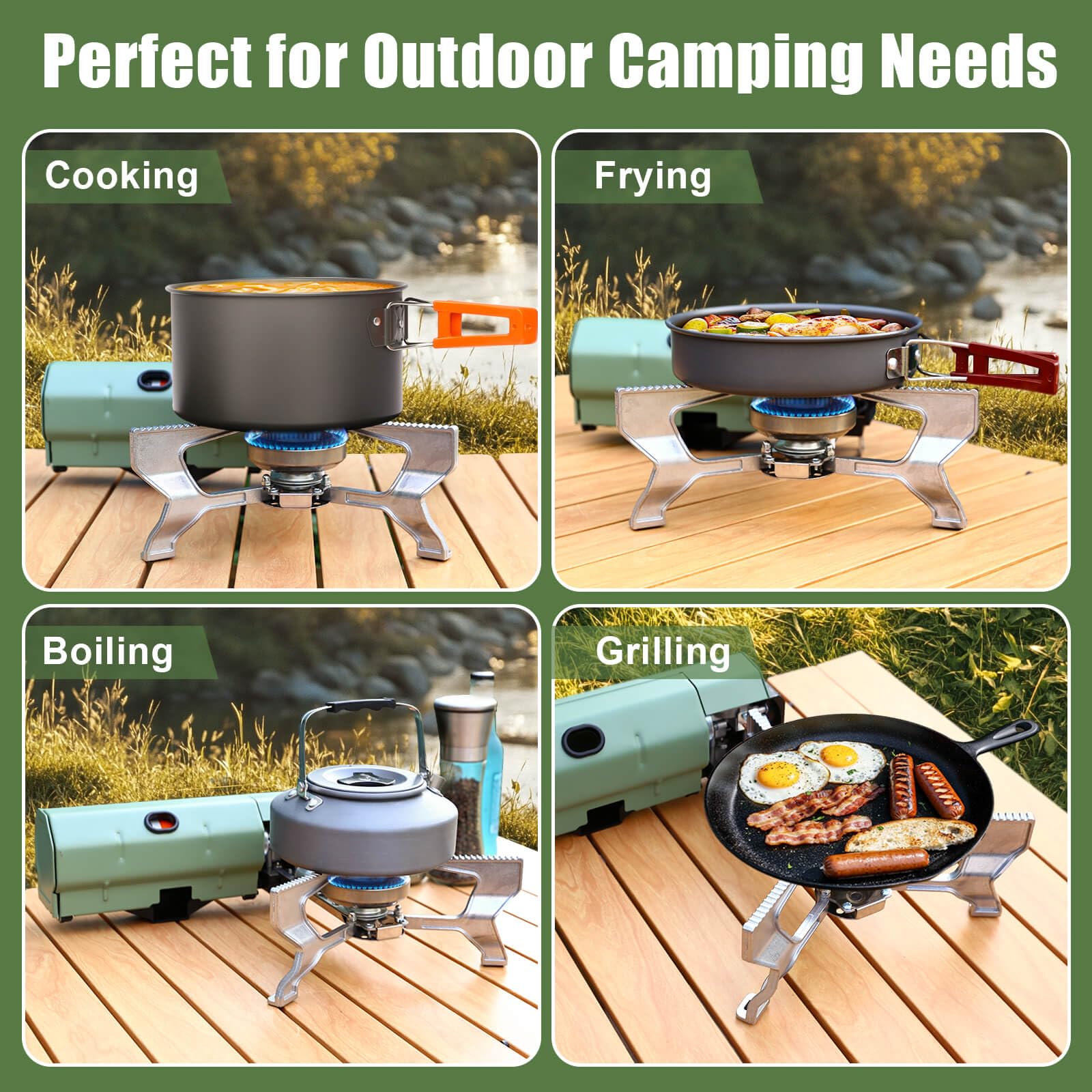 Hisencn cookware-compatibility supports pots, kettles, and pans for camping