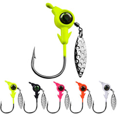 HISOO jig head 3.5g yellow front view with vivid eyes to attract fish