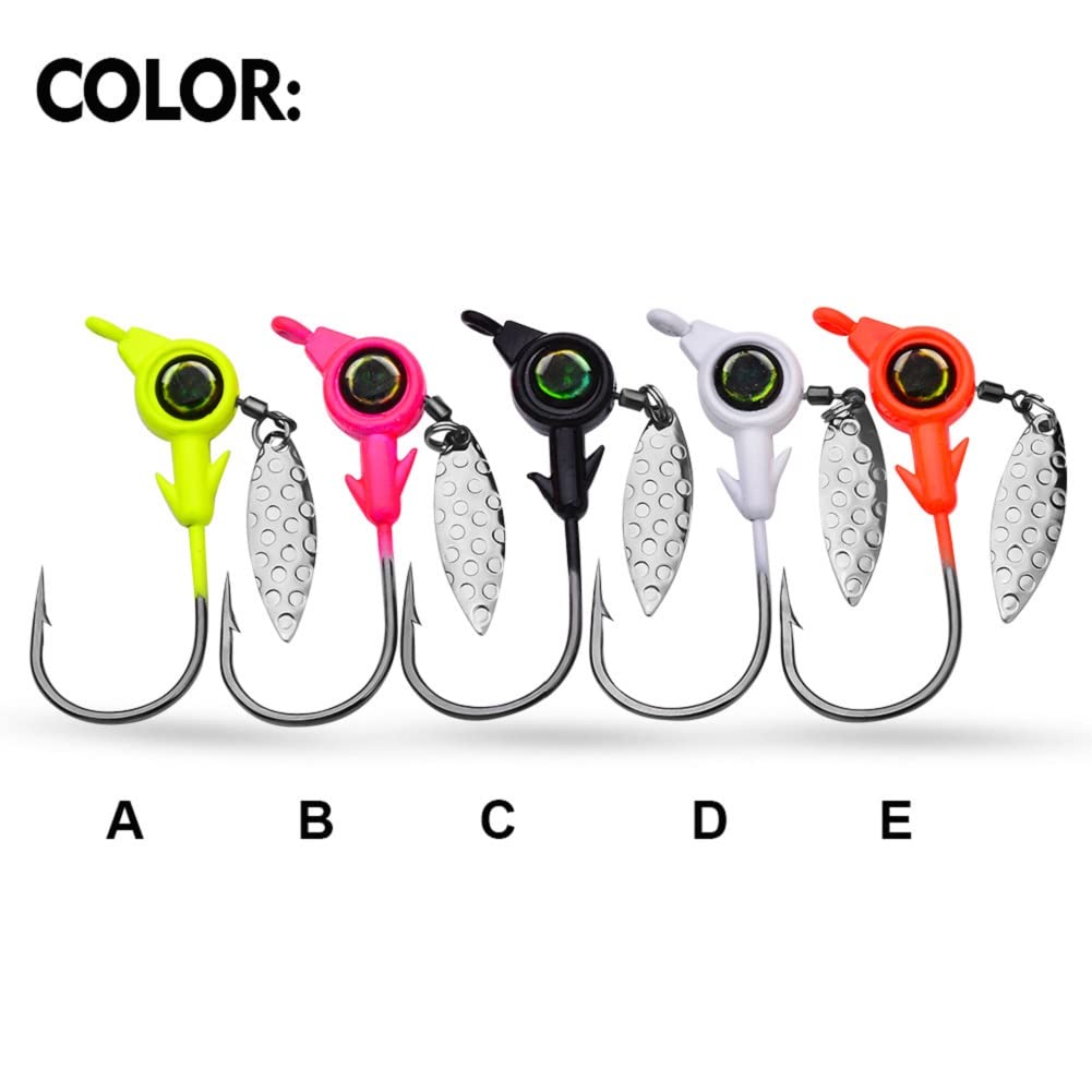 HISOO 5g orange jig head with spinner blade close-up highlighting blade flash