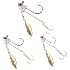 HISOO Jig Head Hooks with Spinner Blades display a 3-piece set for versatile lure fishing.