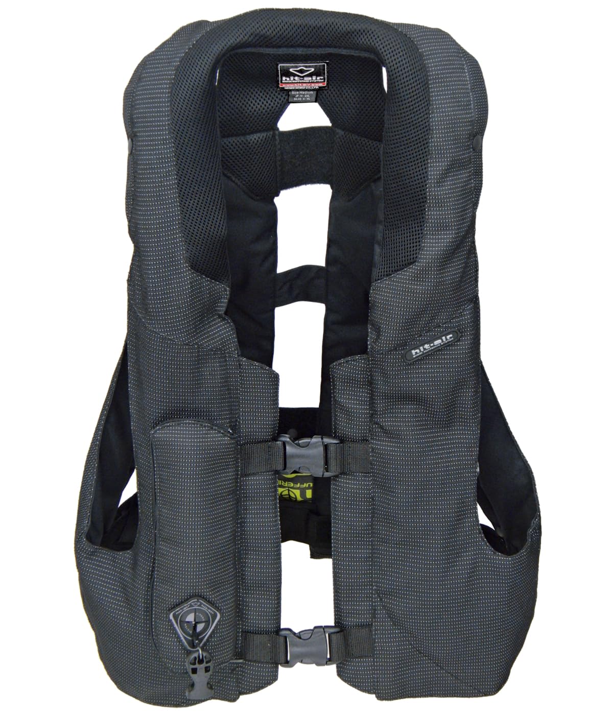 Hit-Air MLV Airbag Vest front view shows lightweight, breathable fit for daily riding.