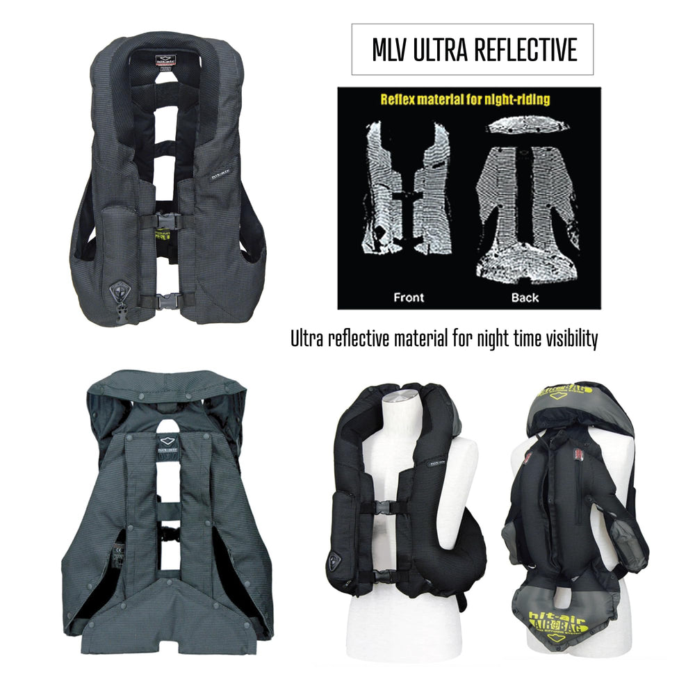Hit-Air MLV Airbag Vest in action during a ride illustrates rapid deployment concept.