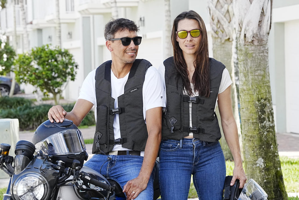 Hit-Air MLV Airbag Vest close-up of reinforced buckles emphasizes durability.
