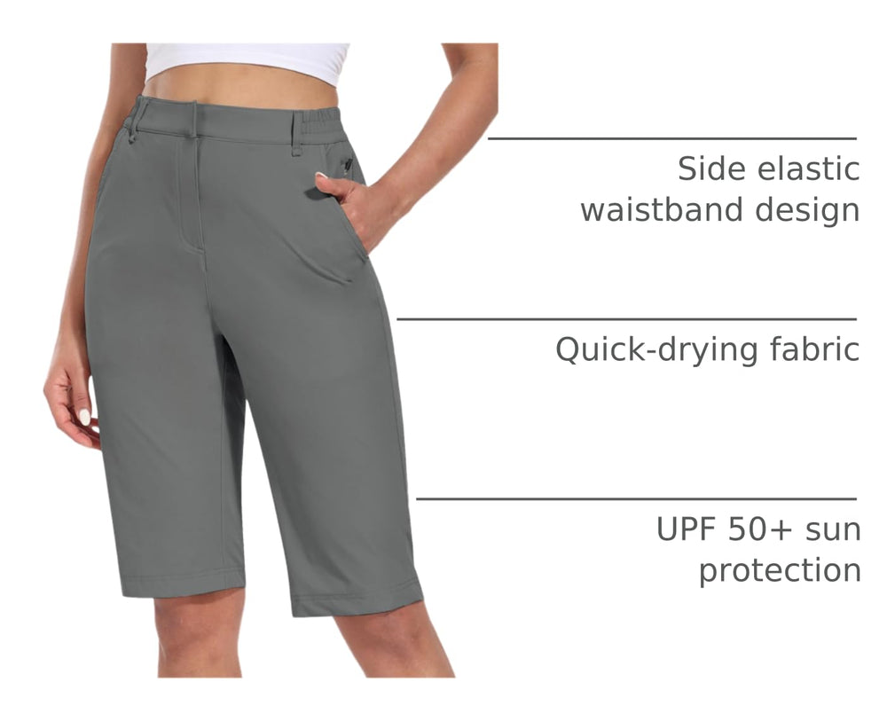 Hiverlay knee-length shorts with side elastic waistband for greater mobility.