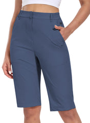 Hiverlay women's golf Bermuda shorts front pocket closeup for secure essentials during play.
