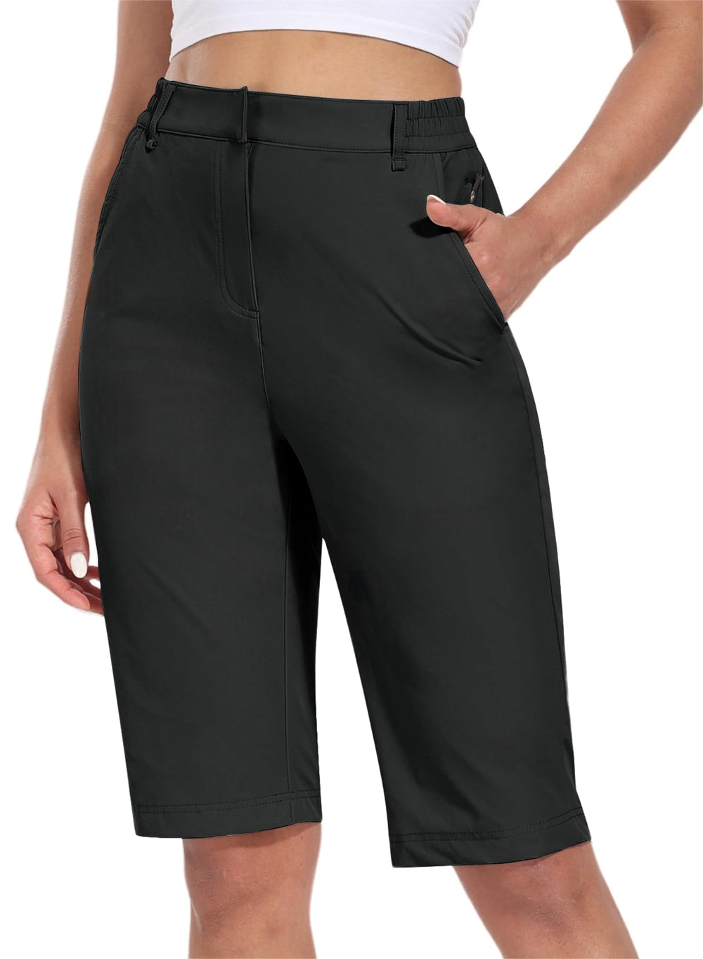 Hiverlay women's golf Bermuda shorts front pockets for secure daily essentials during outings