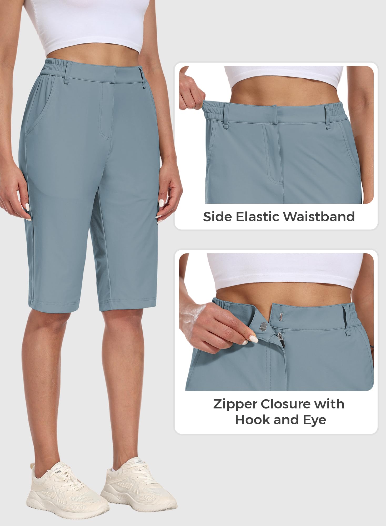 Hiverlay dusty blue shorts in quick-dry fabric ready for hiking and golf.