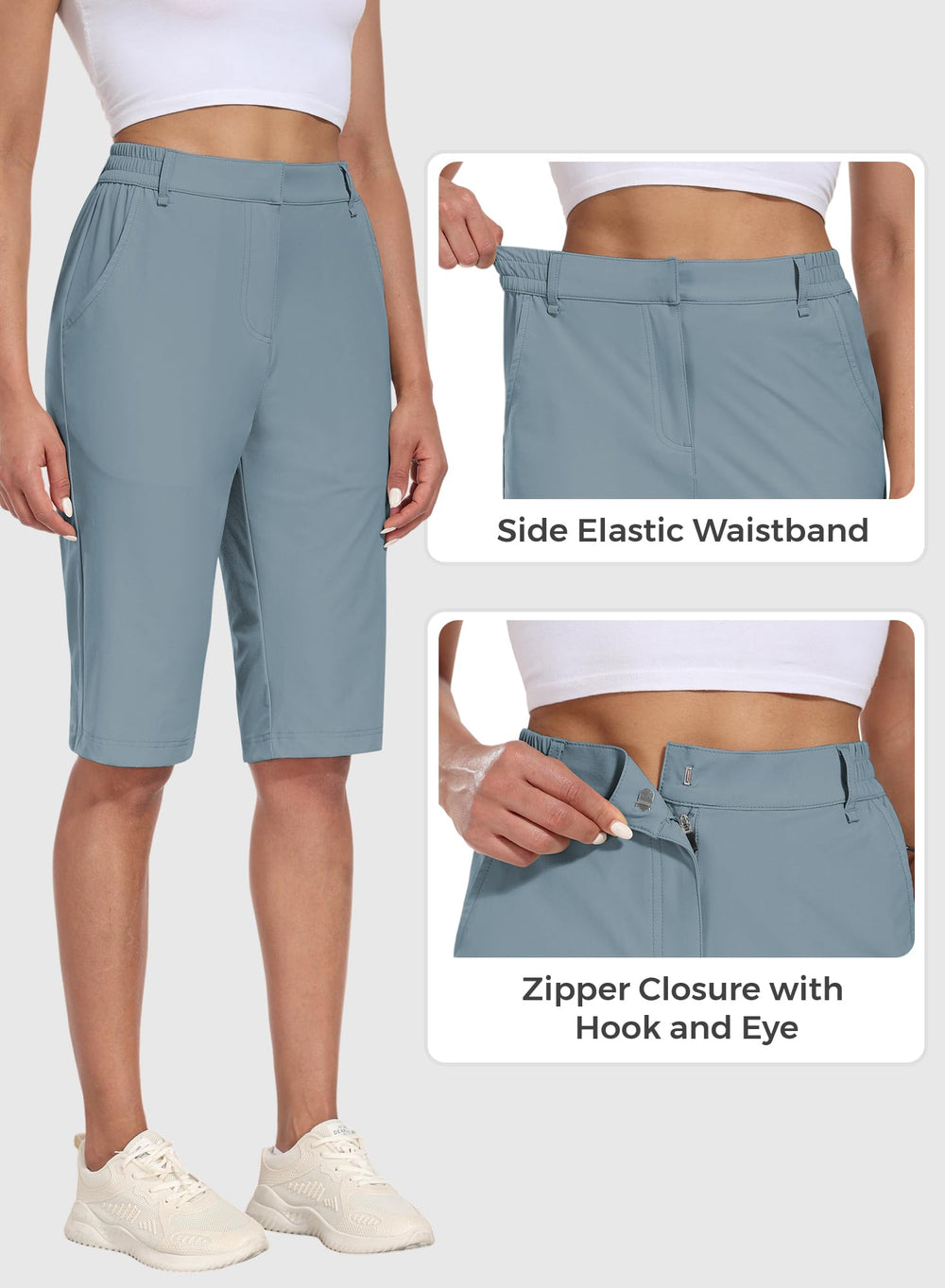 Hiverlay dusty blue shorts in quick-dry fabric ready for hiking and golf.