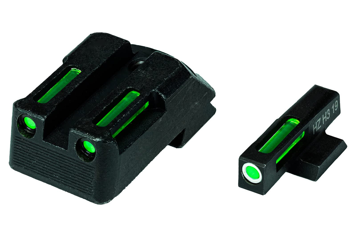 HIVIZ KBN321 LiteWave rear sight closeup showing bright illumination in low light.