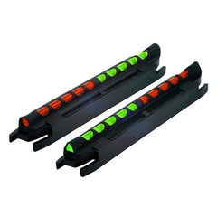 HiViz Model 400 Two-In-One Magnetic Base Rib Shotgun Sight with dual-color orange and green LitePipes in round and triangular shapes mounted on a rib.
