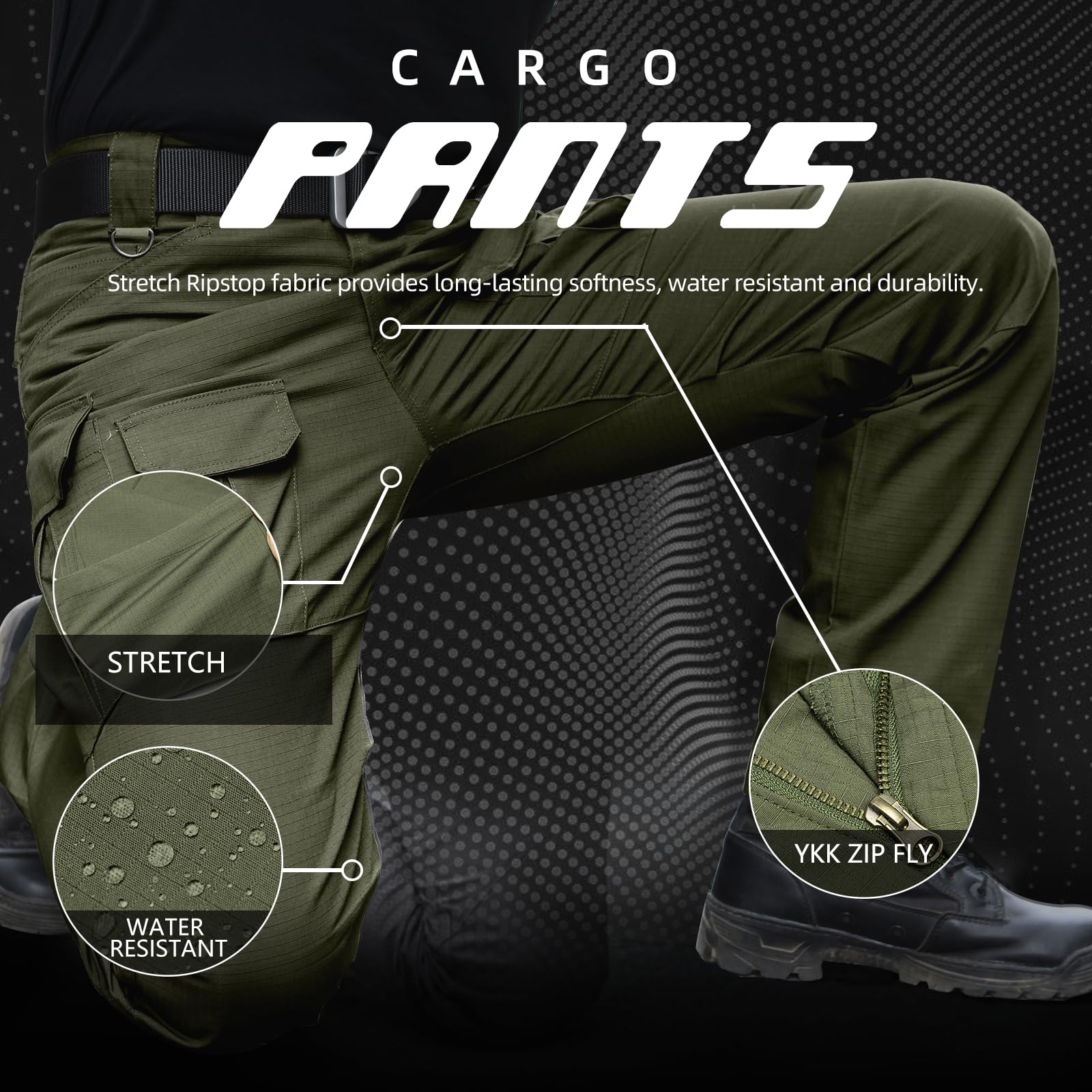 Hiwise men's stretch tactical pants multi-pocket system keeps essentials organized.