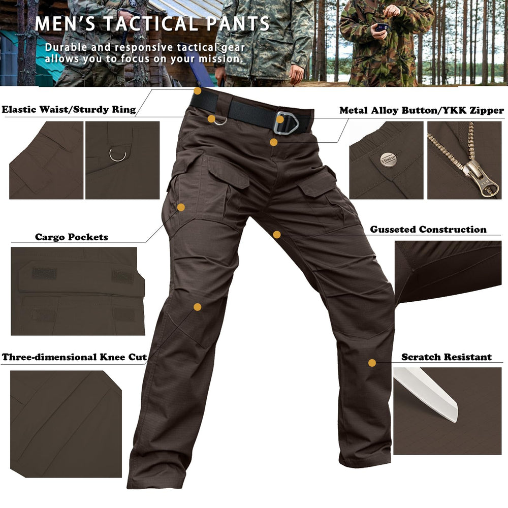 Hiwise men's stretch tactical pants water-resistant fabric handles light rain.