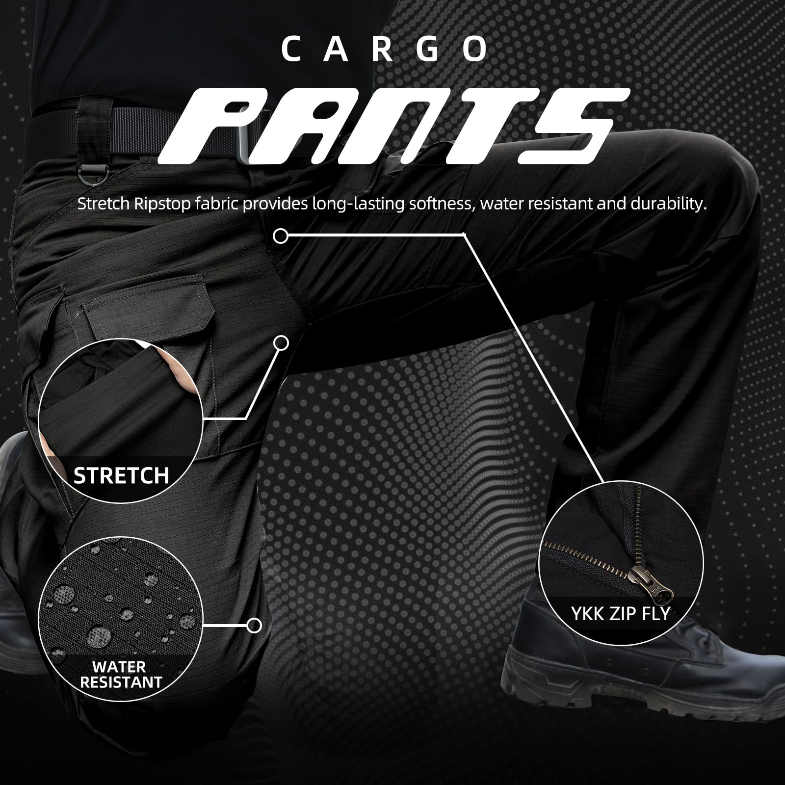 Hiwise tactical pants feature a durable YKK zipper and belt loops