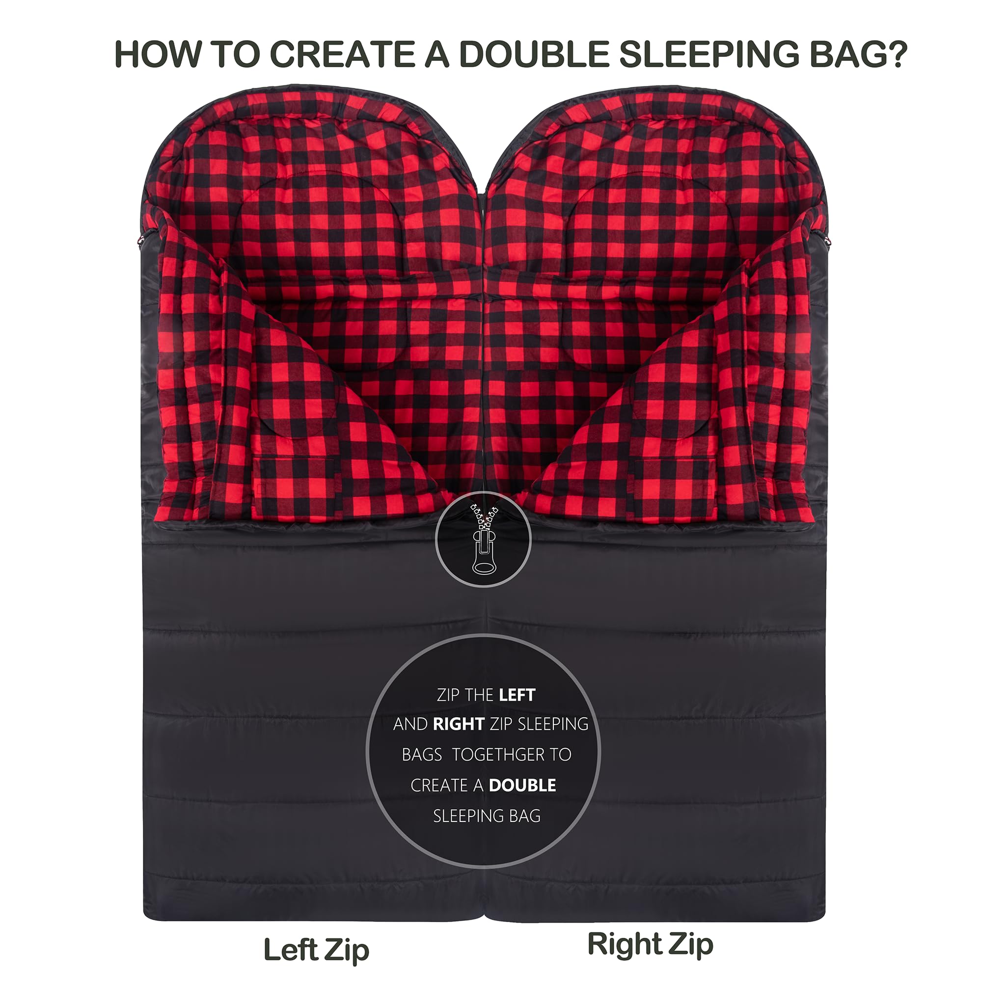 HiZYNICE sleeping bag can zip with a partner for a double setup.