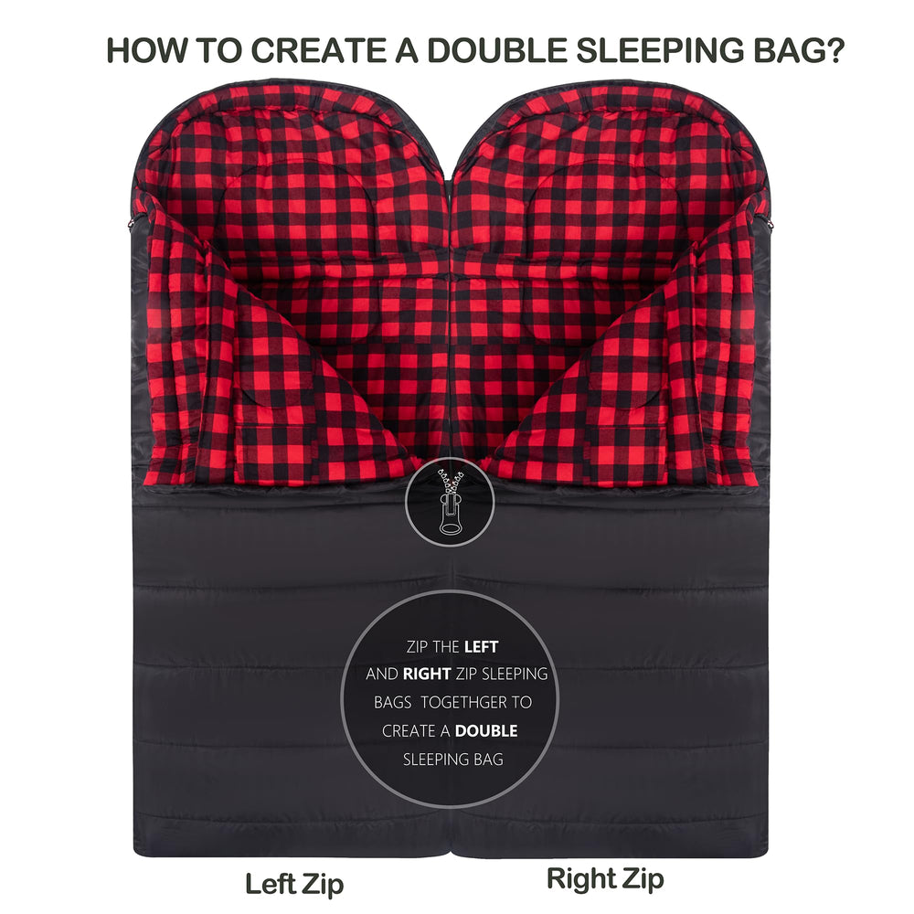 HiZYNICE sleeping bag can zip with a partner for a double setup.