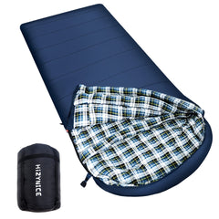 HiZYNICE sleeping bag navy blue right zip for easy camp access.