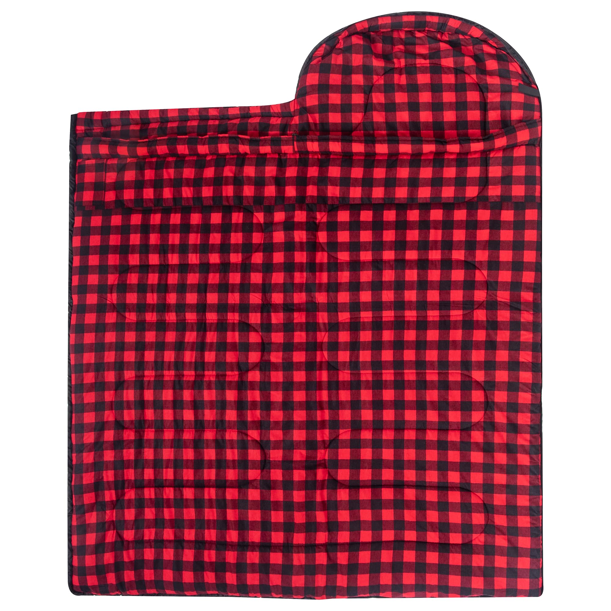 HiZYNICE sleeping bag opens flat to become a camping mat for lounging.