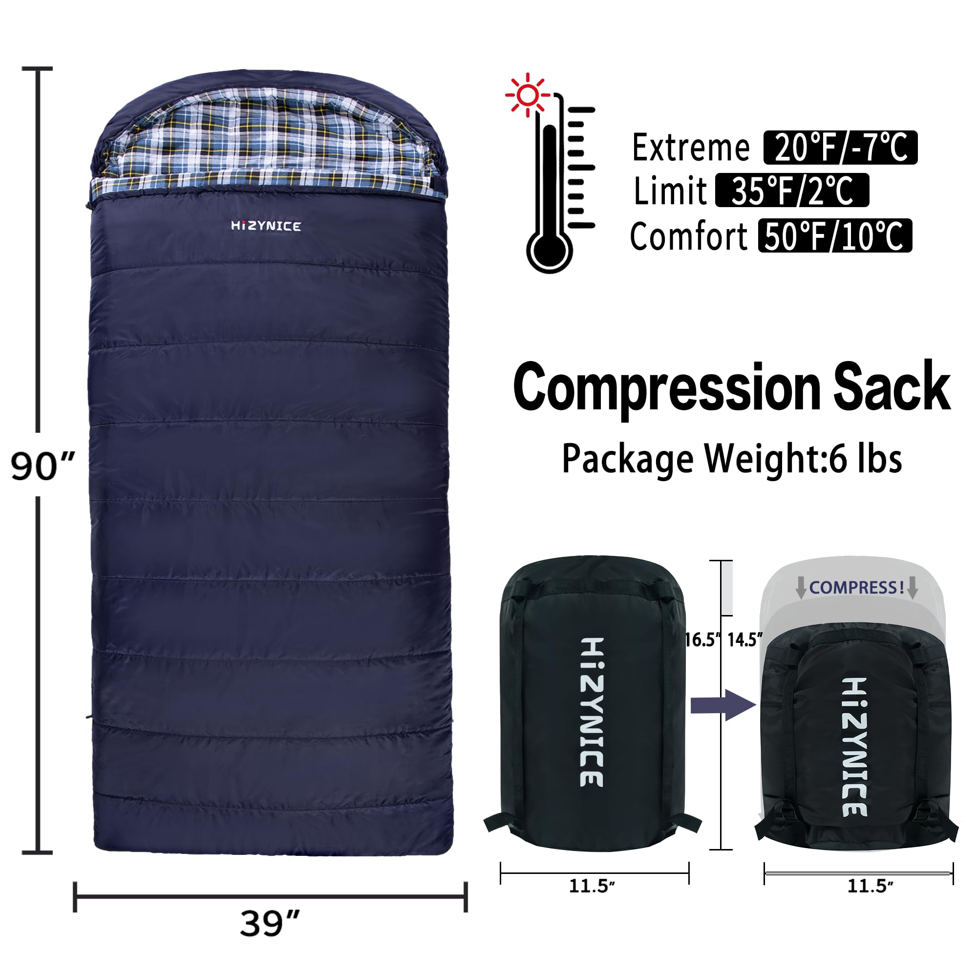 HiZYNICE sleeping bag right-zip closure enables easy entry and ventilation