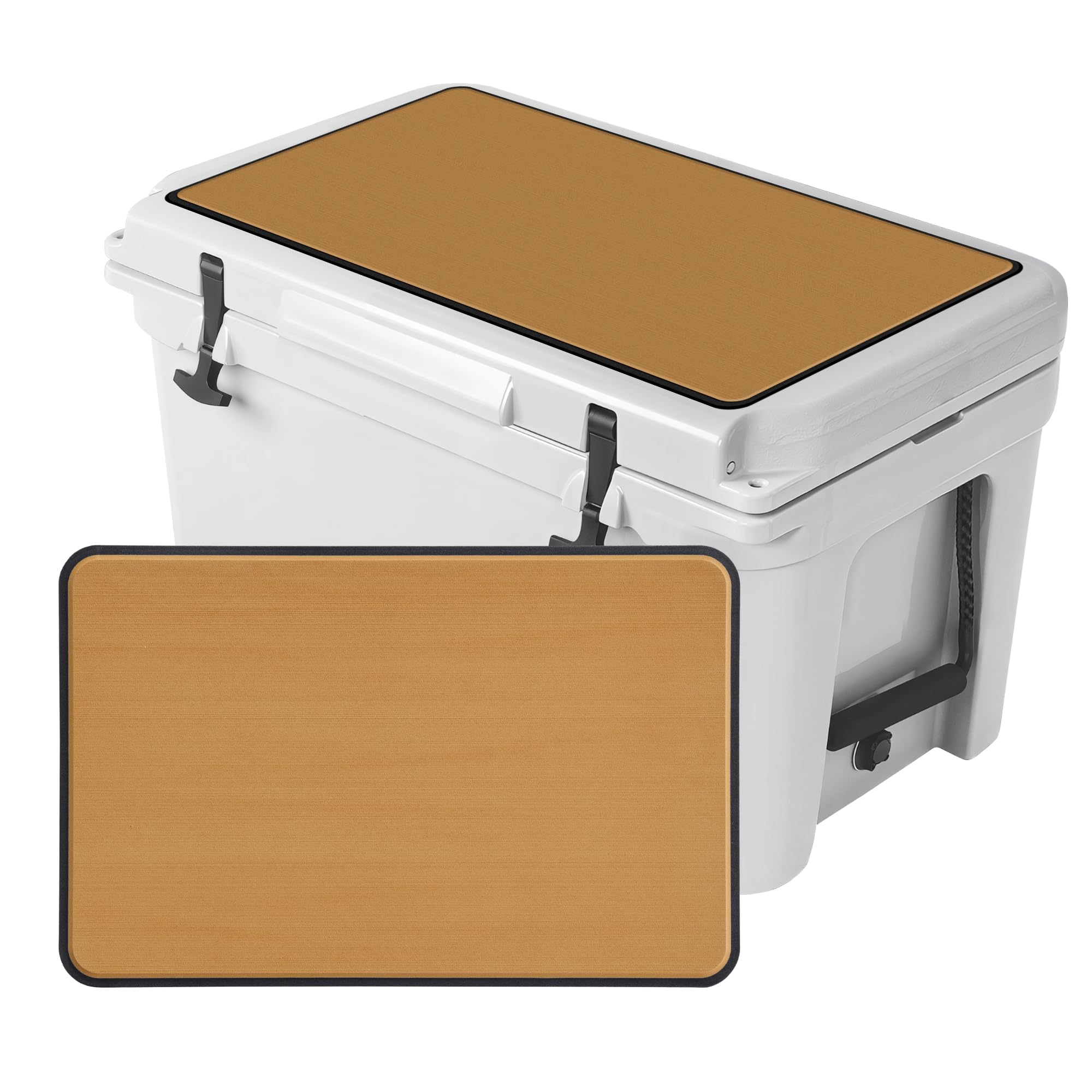 Hjdeck cooler pad on RTIC 32-quart seat cushion for comfort.