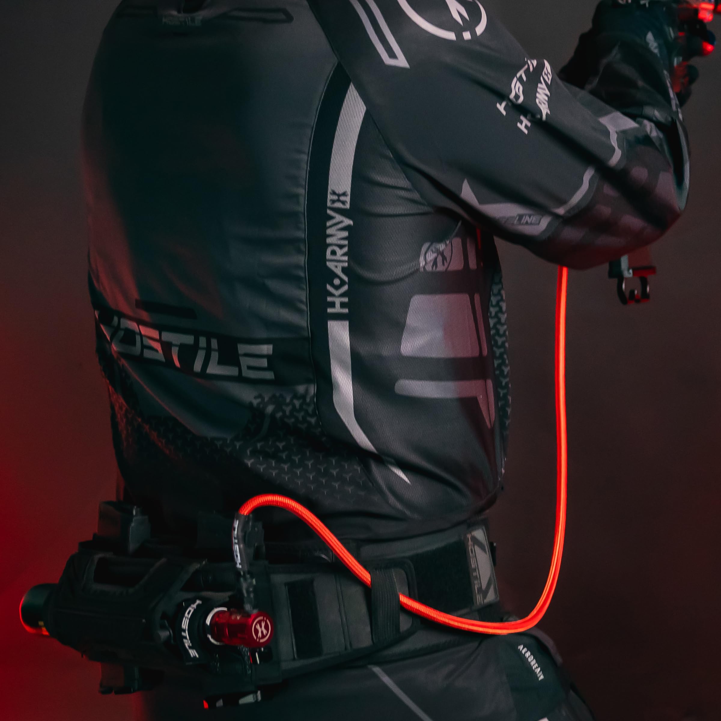 HK Army Hostile flex line connected to HPA tanks for easy setup