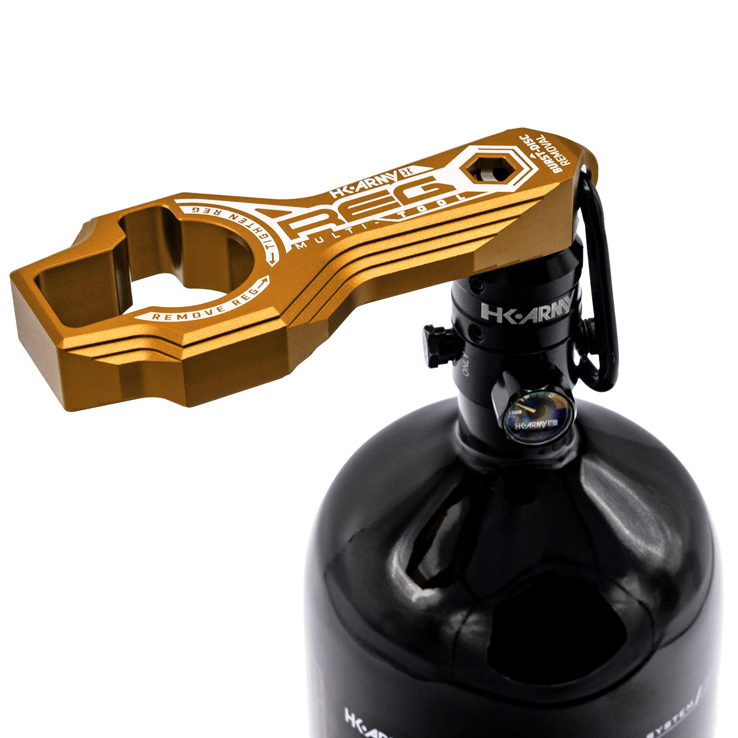 HK Army Tank Regulator Multi-Tool durable aluminum with laser-etched details for grip and wear resistance.