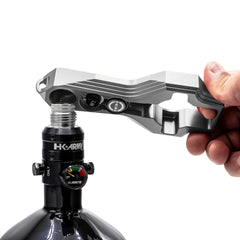 HK Army Tank Regulator Multi-Tool carabiner keeps essentials clipped to gear.
