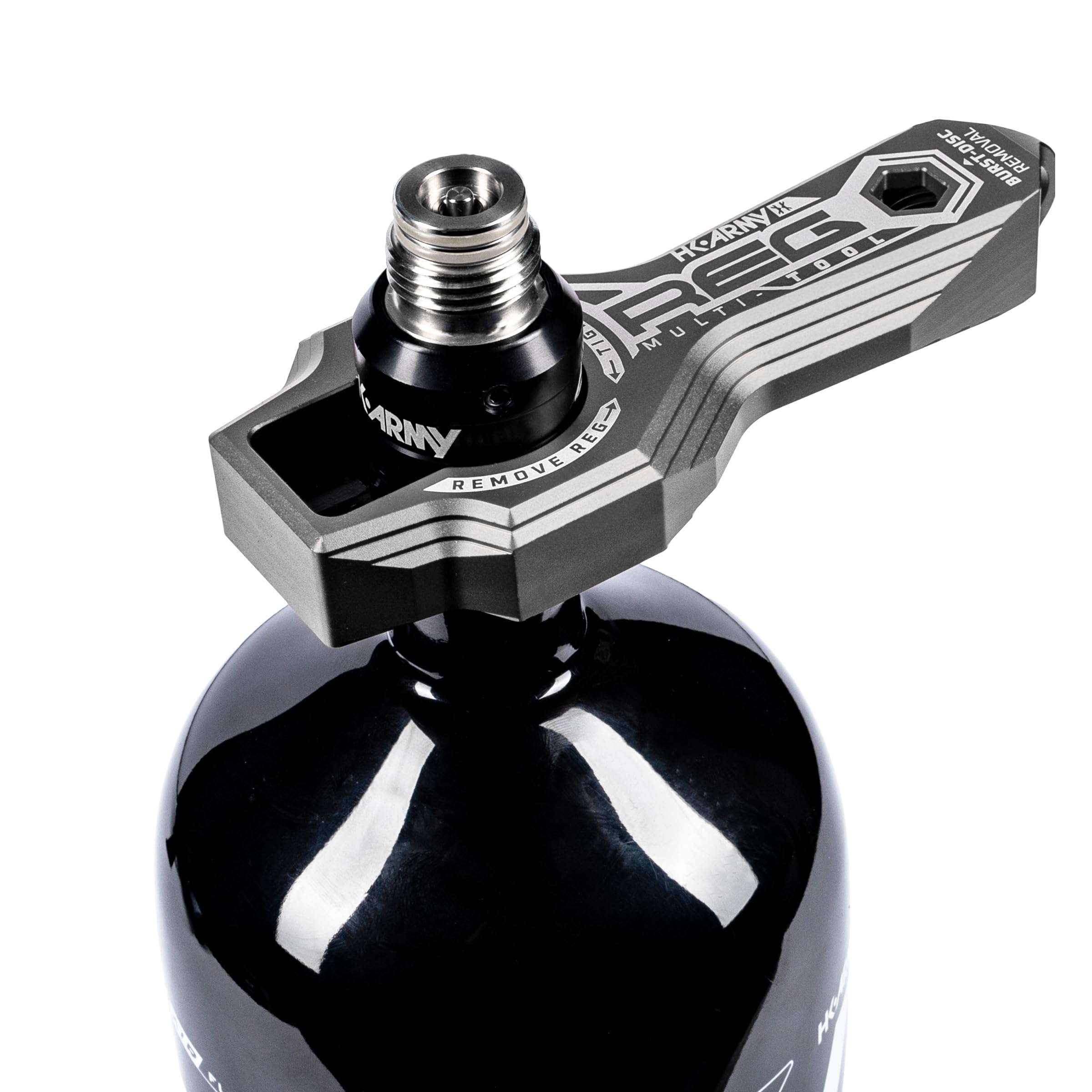 HK Army Tank Regulator Multi-Tool degas area enables safe venting during setup.