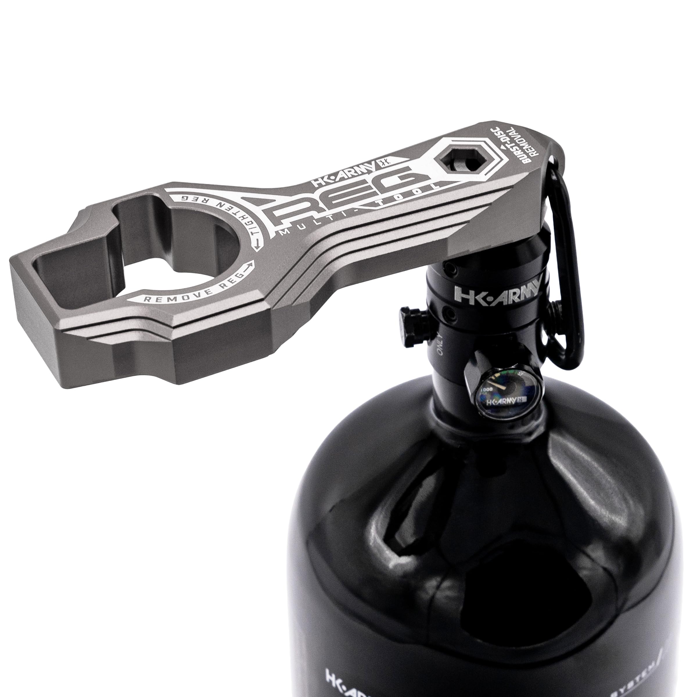 HK Army Tank Regulator Multi-Tool durable aluminum construction with laser-etched details.