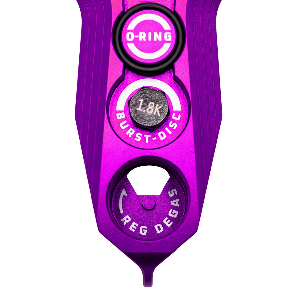 HK Army Tank Regulator Multi-Tool Purple close-up on durable aluminum finish and laser-etching.