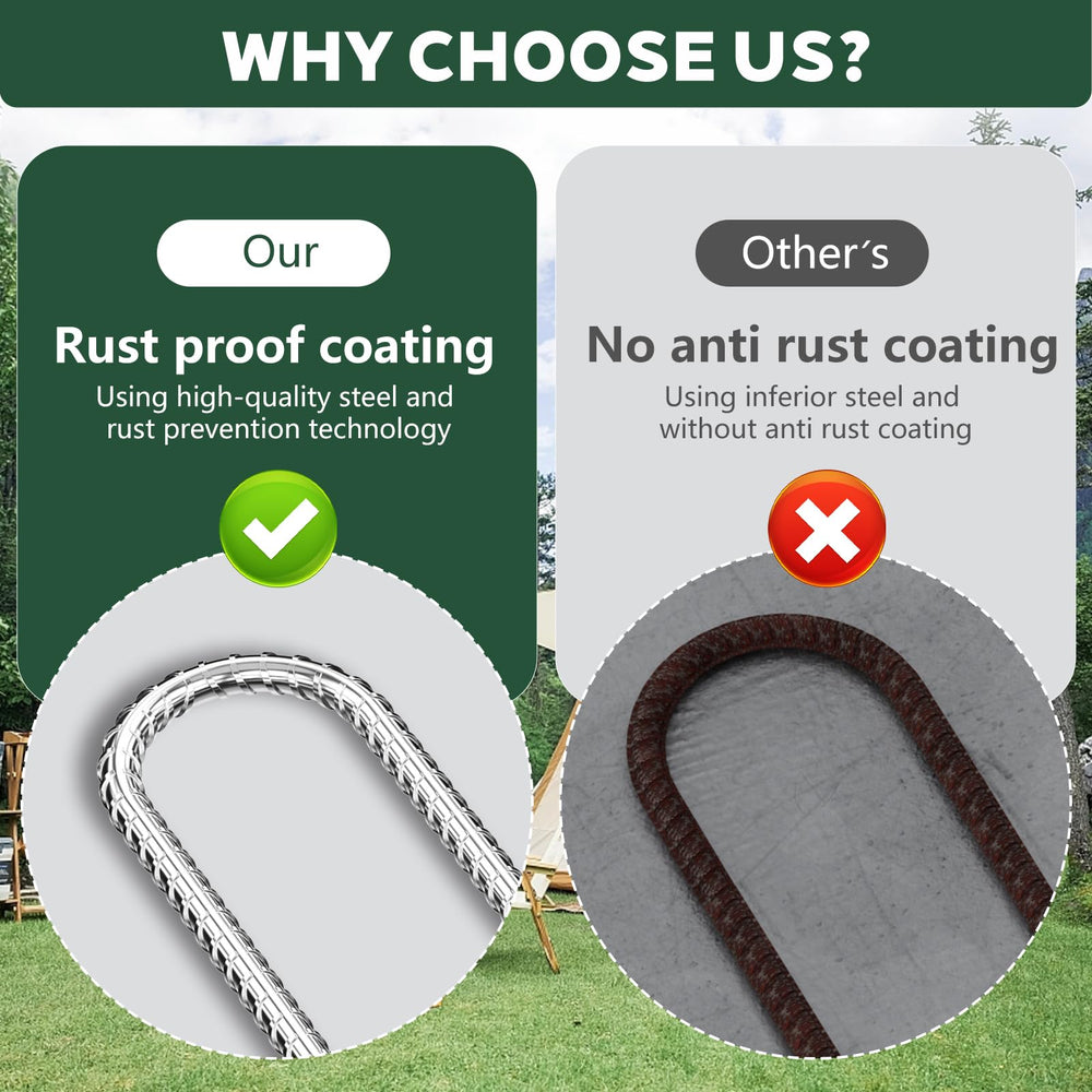Hldgras lawn-tent-stakes demonstrate versatile use for tents, tarps, and landscape fabric.
