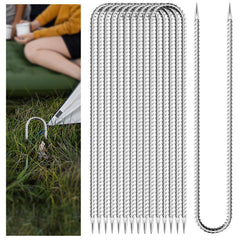 Hldgras trampoline stakes 16-inch pack secures outdoor setups in grass.