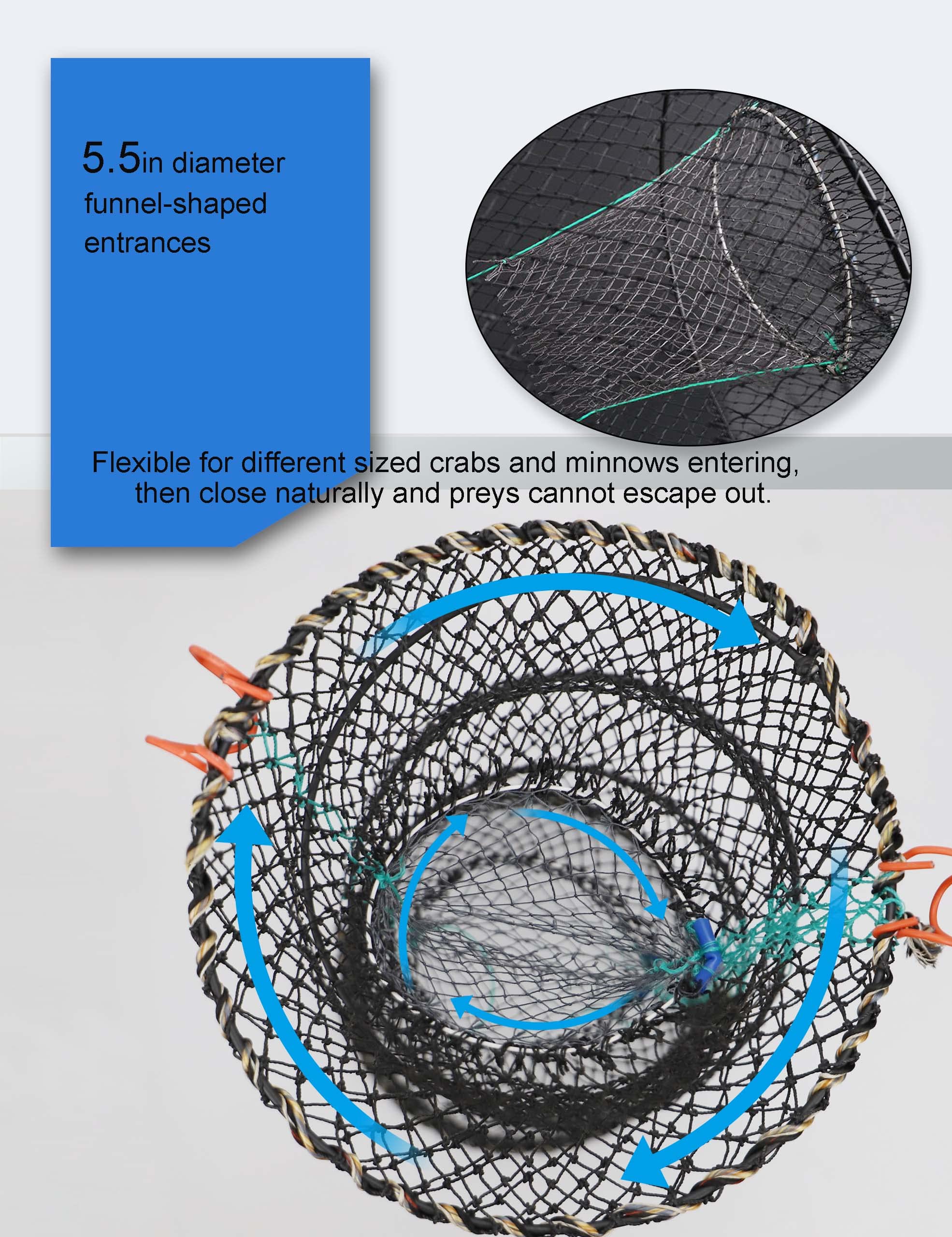 Crawfish trap with corrosion-resistant hand rope and steel wire