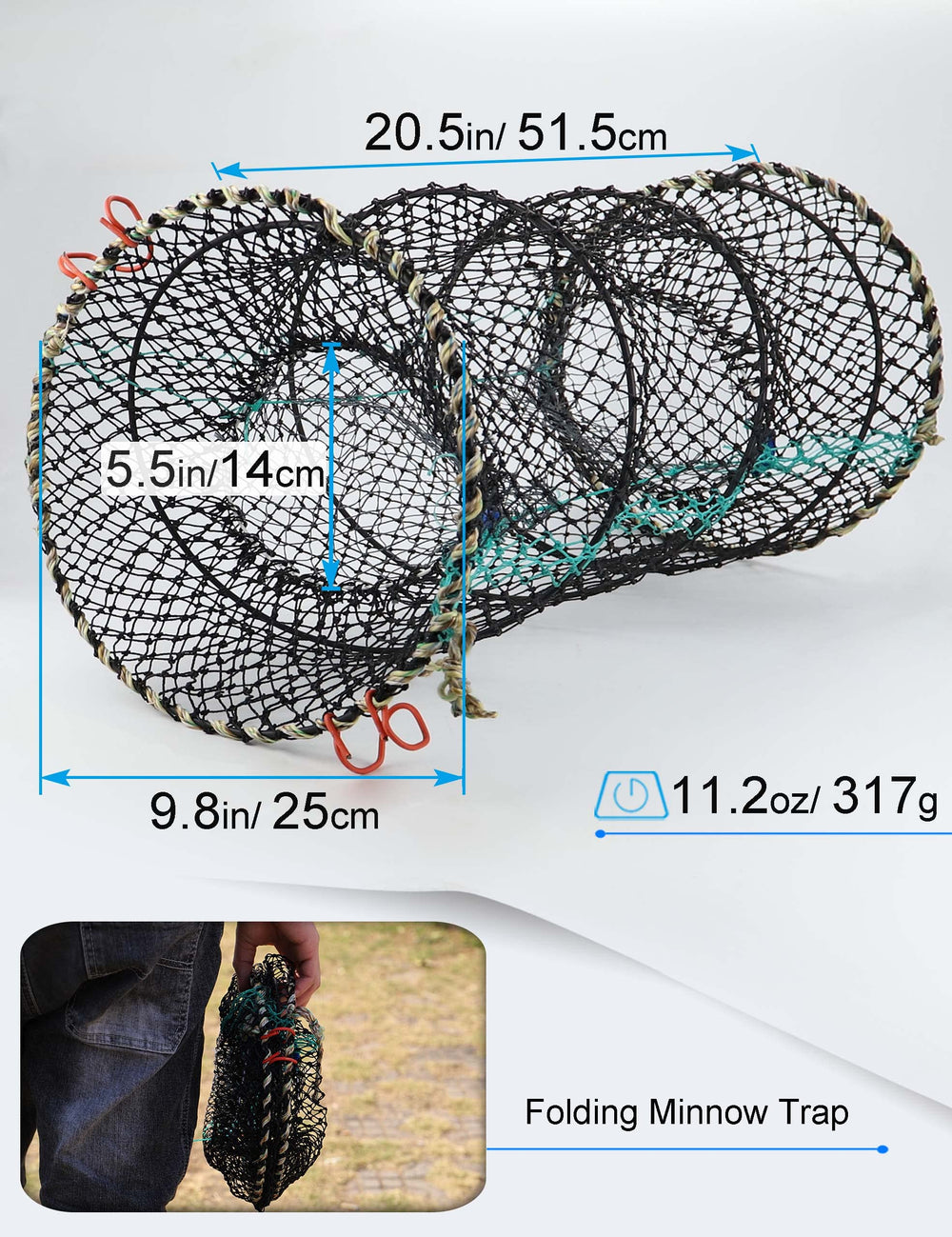 Crawdad trap folded for compact storage
