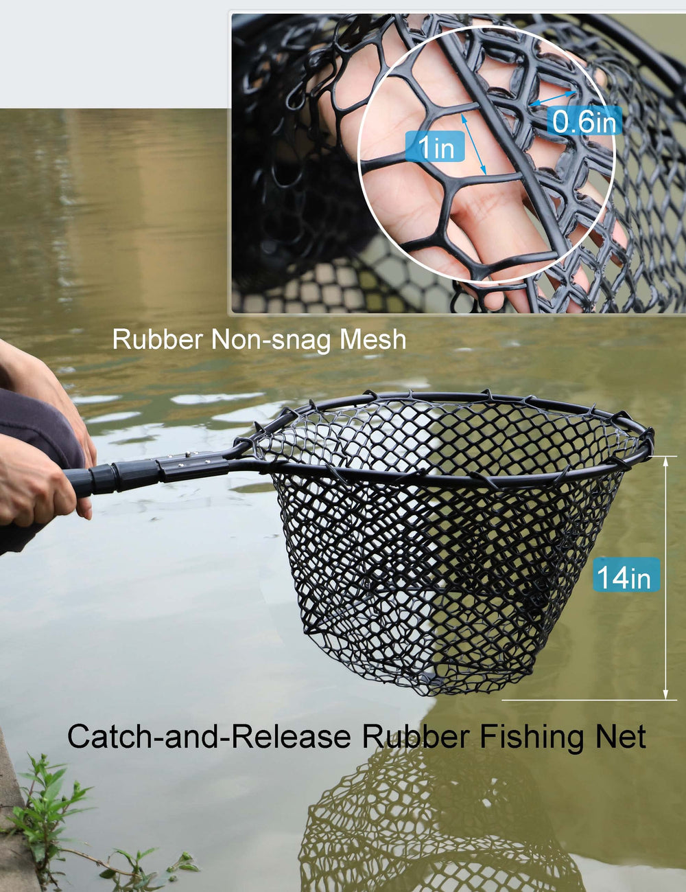 Hlotmeky Rubber Landing Net collapsed for backpack-ready storage after a successful haul.