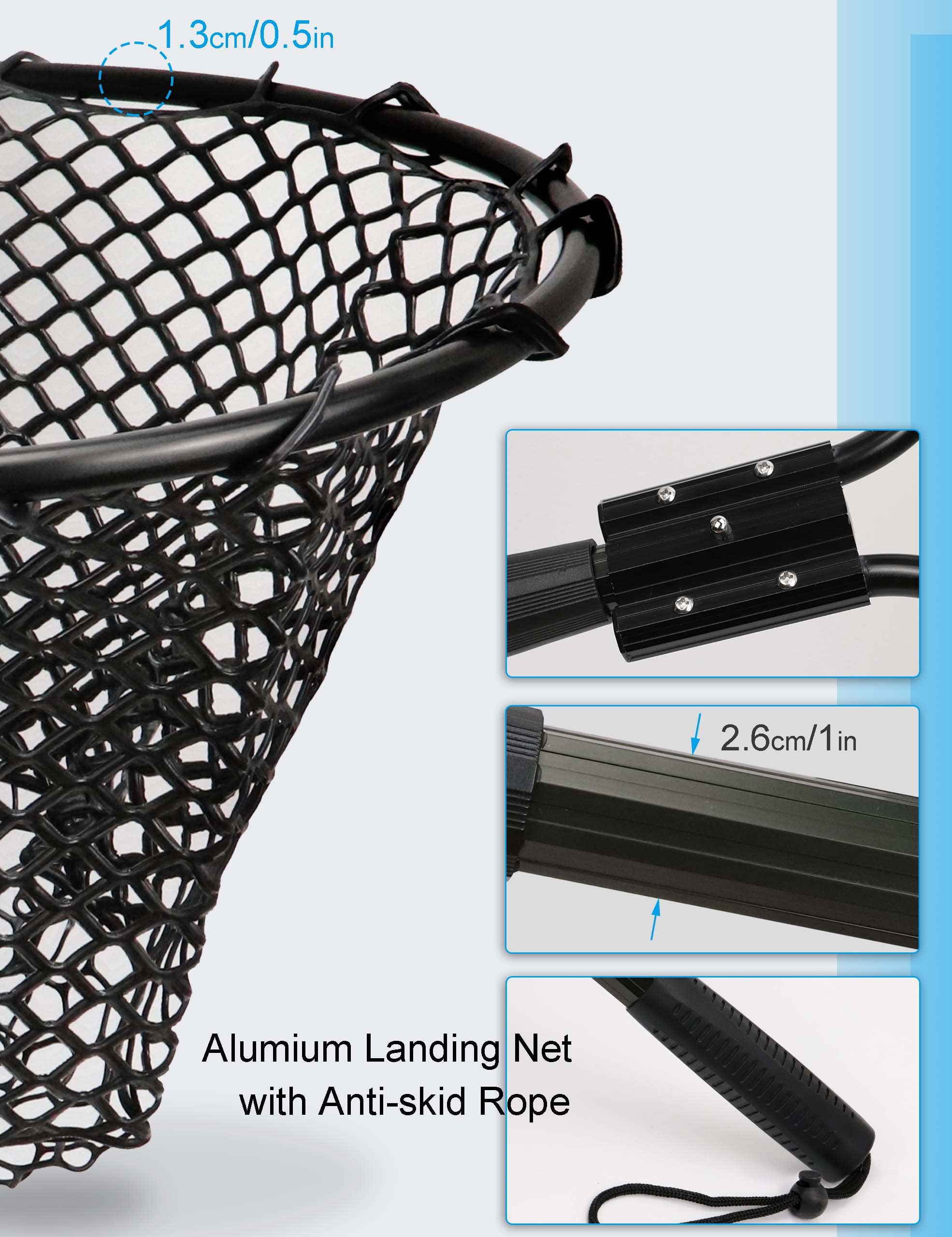 Hlotmeky Rubber Landing Net rubber mesh reduces snagging during fish landings.