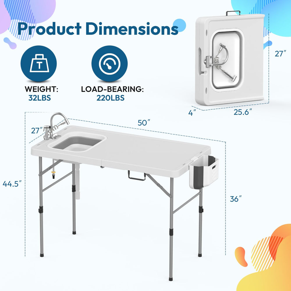 HLPB portable camping sink table with drainage hose ideal for quick cleanup at picnics.