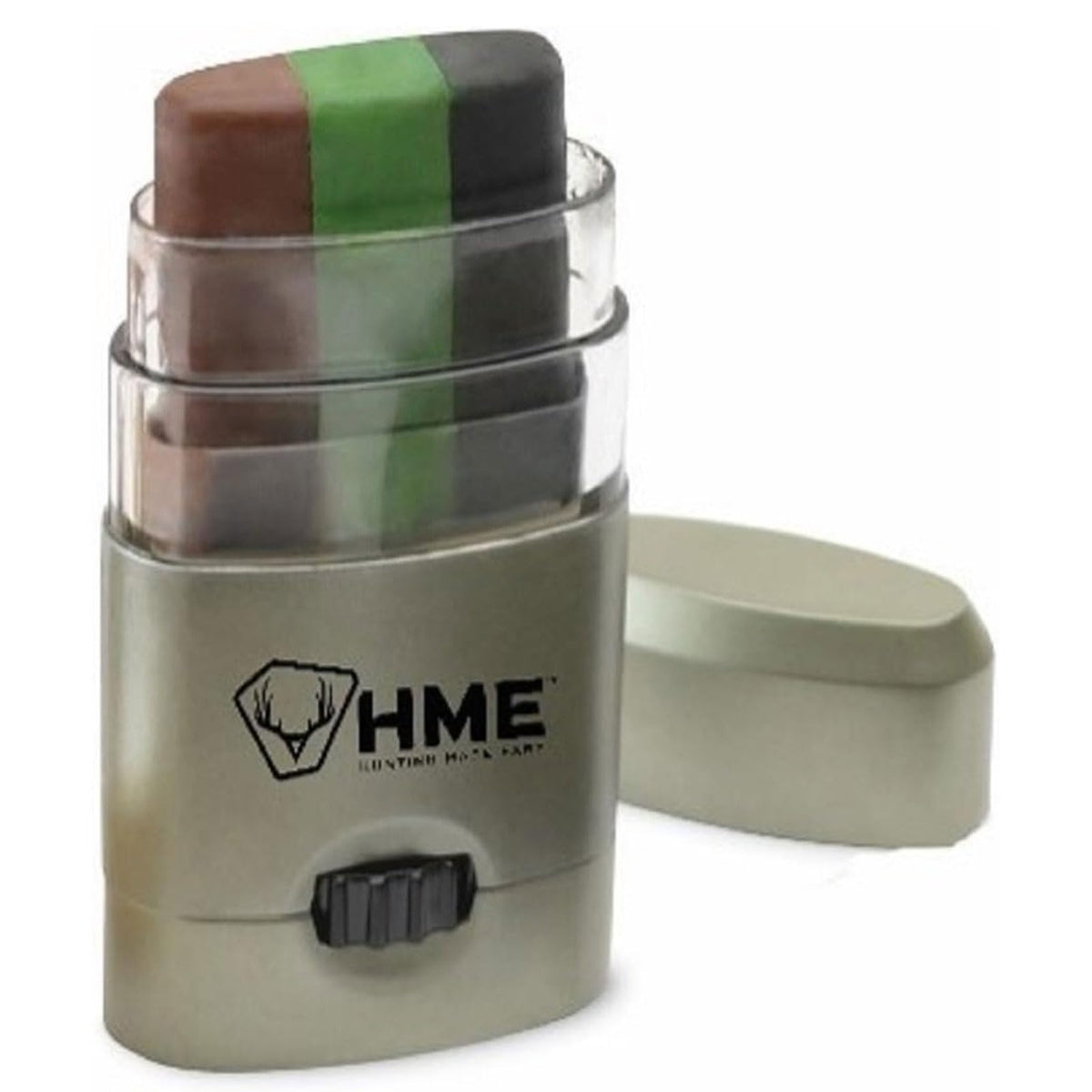HME 3 color camo face paint stick in case for mess-free camouflage on the go.