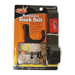 HME Accessory Hook Belt with three hooks mounted to a tree for organized gear.