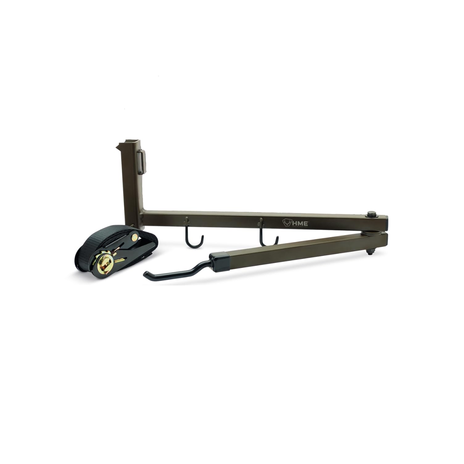 HME Better Bow Hanger Strap-On enables quick install for tree stand setup.