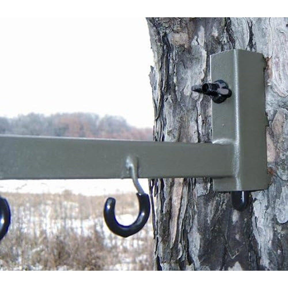 HME Bow Hanger shown with three mounting screws for versatile treestand placement