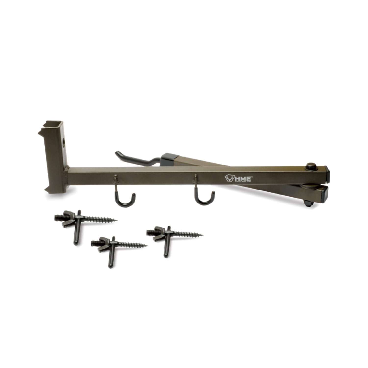 HME Better Tree Stand Bow Hanger mounted on a treestand