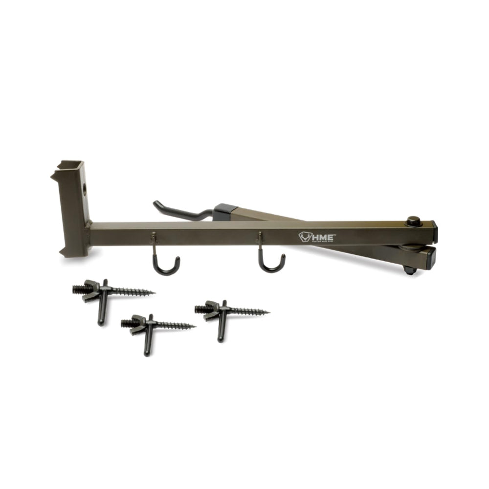 HME Better Tree Stand Bow Hanger mounted on a treestand
