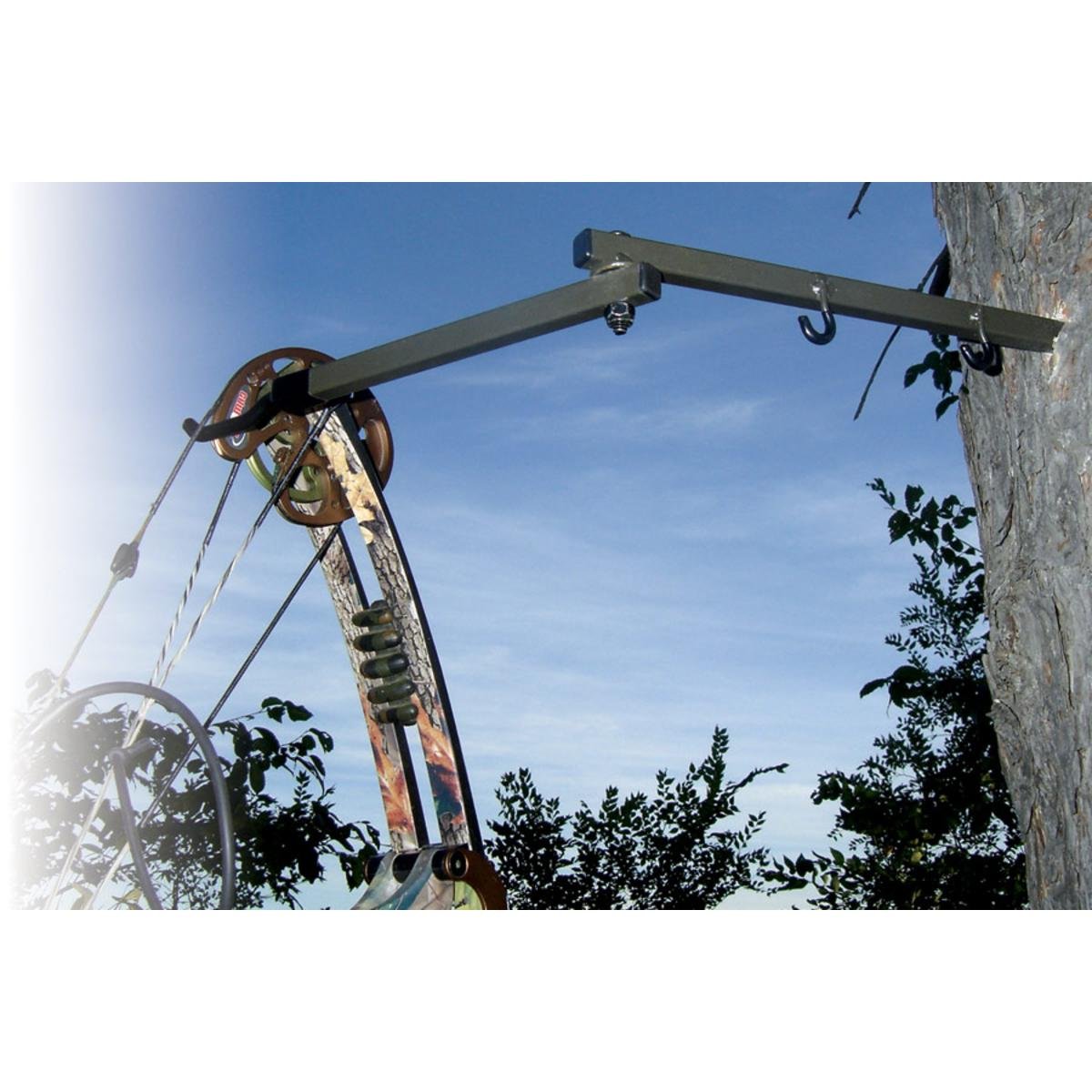 HME bow hanger folded to 10 inches for safe, compact transport