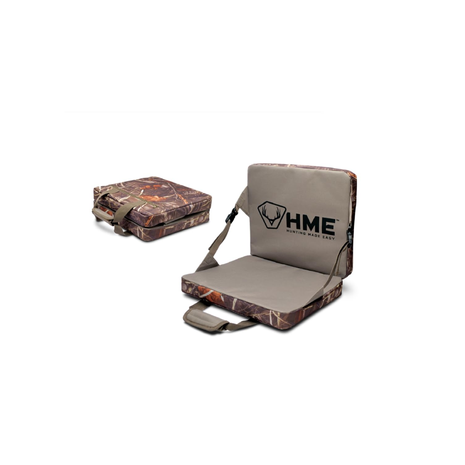 HME Folding Seat Cushion with adjustable-strap secures to most seats in the field.