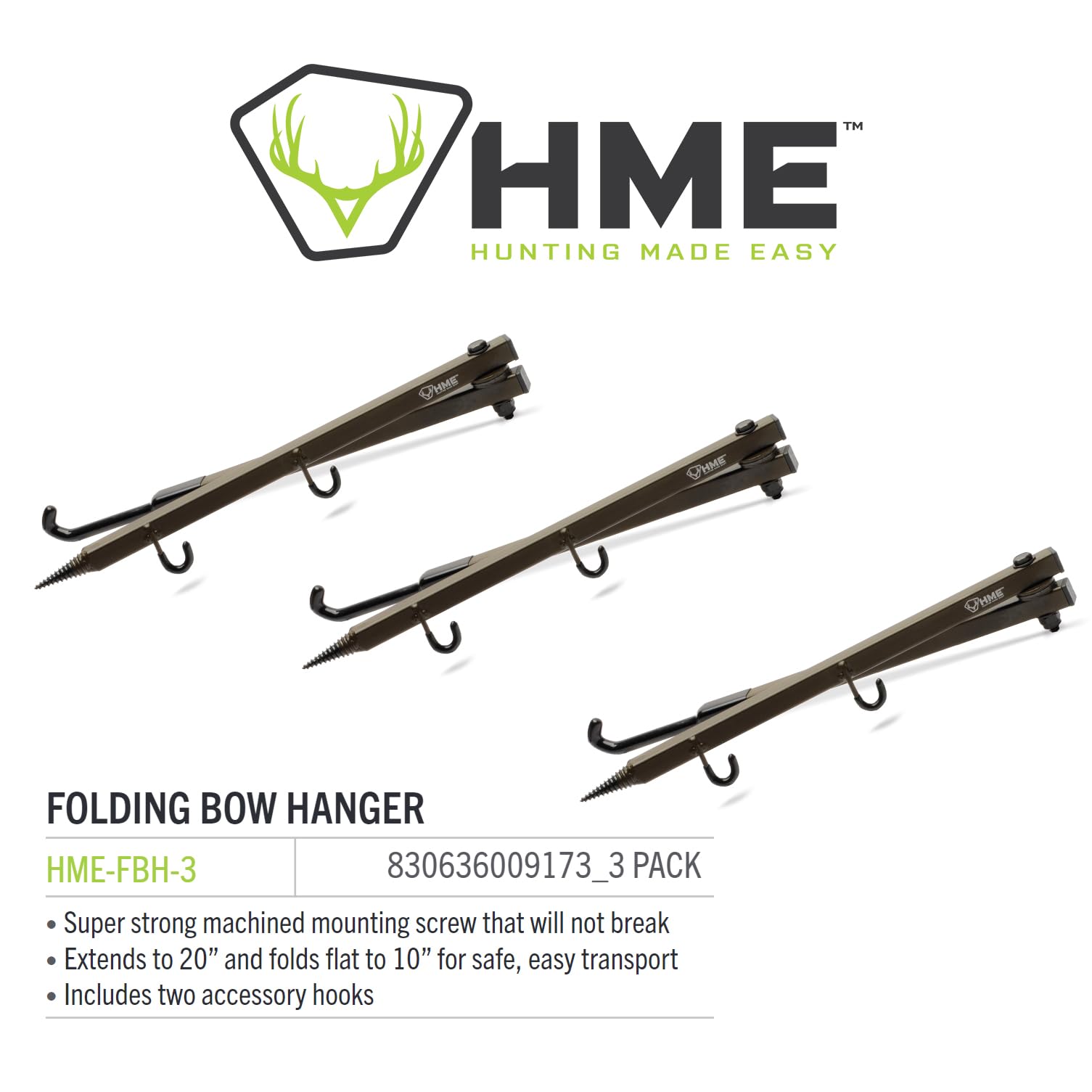 HME folding bow hanger attached to a tree stand in use