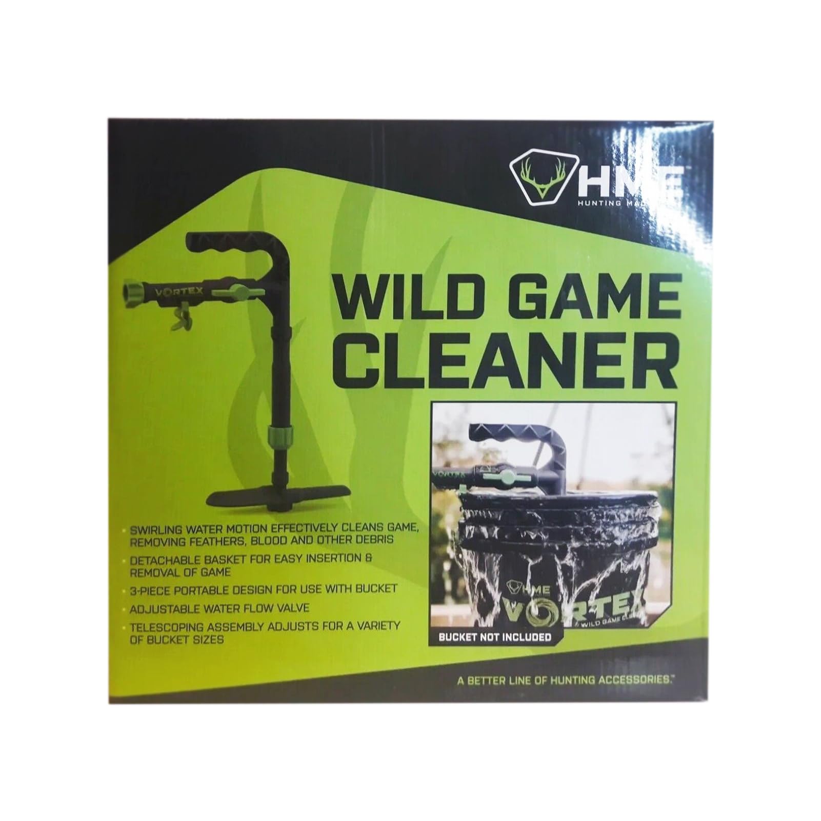 HME Game Washer's cyclonic water motion removes debris efficiently.