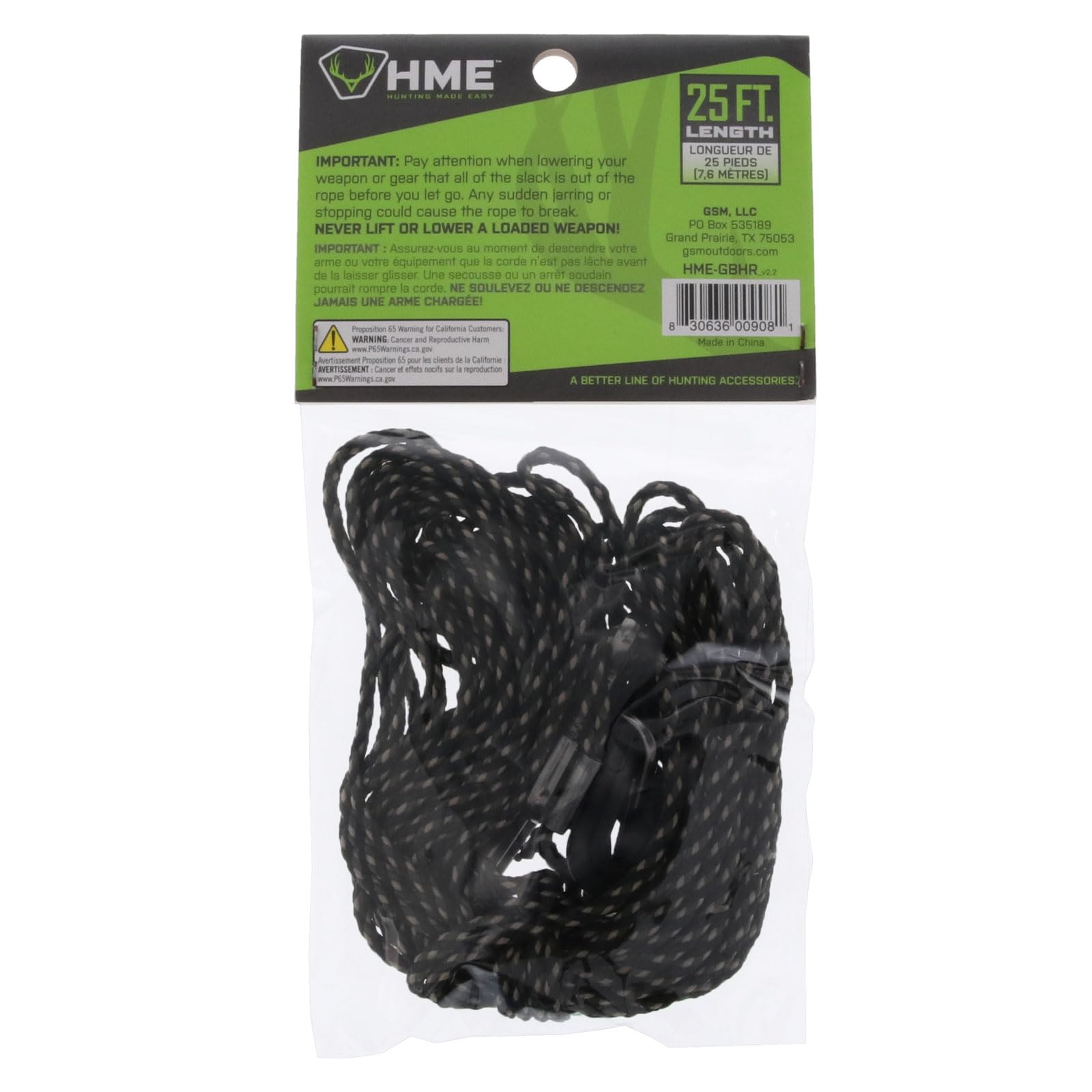 HME tri-color cord construction withstands rugged hunting conditions.
